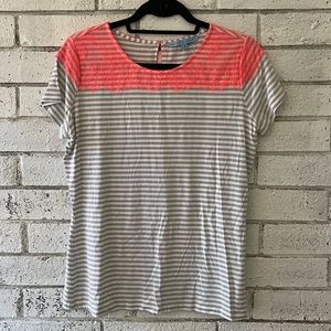 Antonio Melani Grey and White Striped T-Shirt with Coral/Pink Lace
